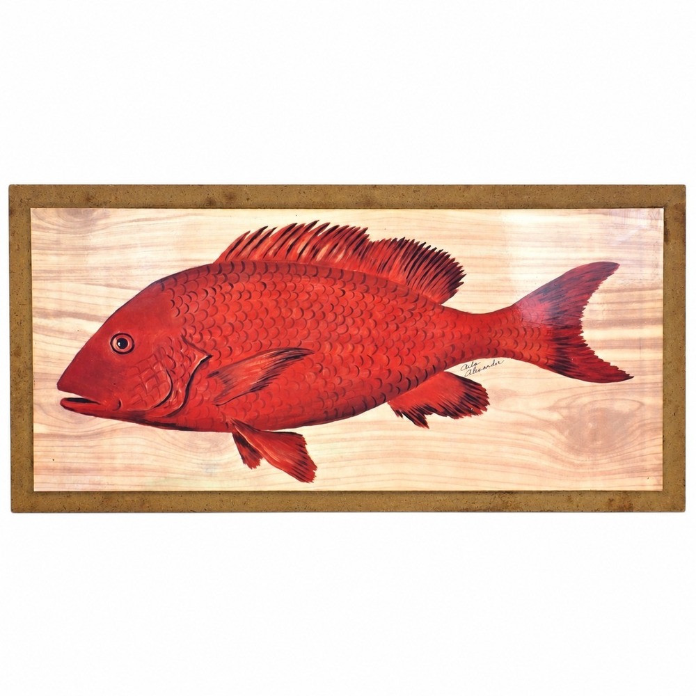 Vintage Arla Alexander Red Fish Wall Art Plaque Coastal Nautical Decor 14x7